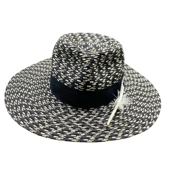Black & White Straw Feather Fedora - Picture 11 of 13
